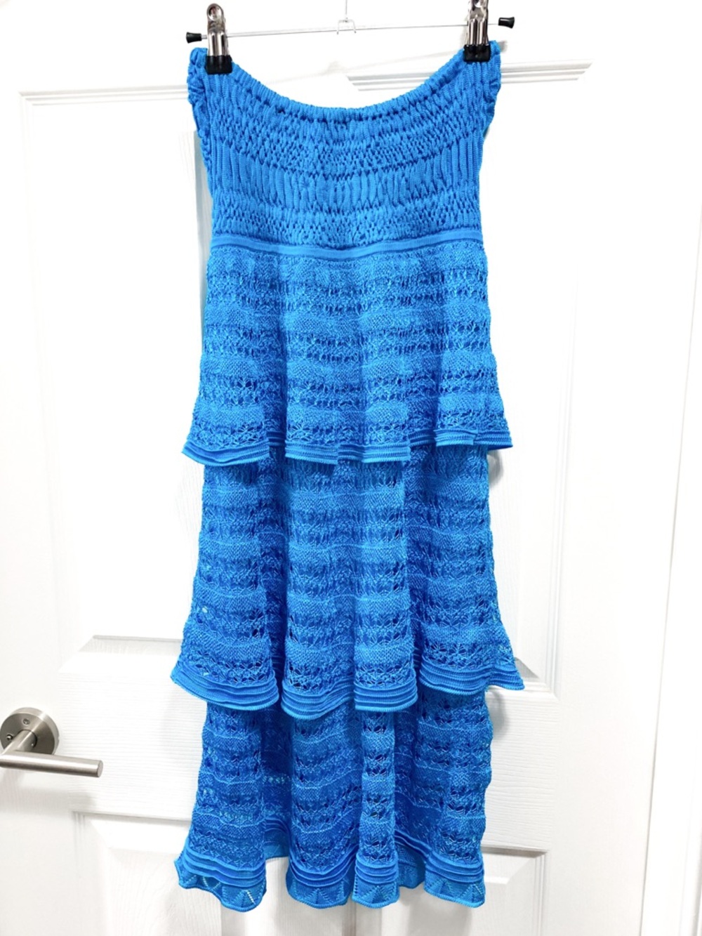 bebe Blue Crochet Halter or Strapless Tiered Dress - Picture 3 of 7